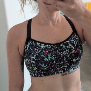 Victoria Secret Sports Bra Paint Splatter Black Neon Yellow Multi Color 34C